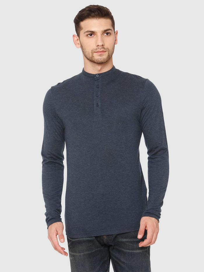 Dark Blue Henley Neck T-Shirt