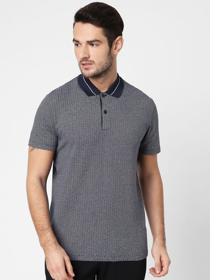 Dark Blue Polo Neck T-Shirt