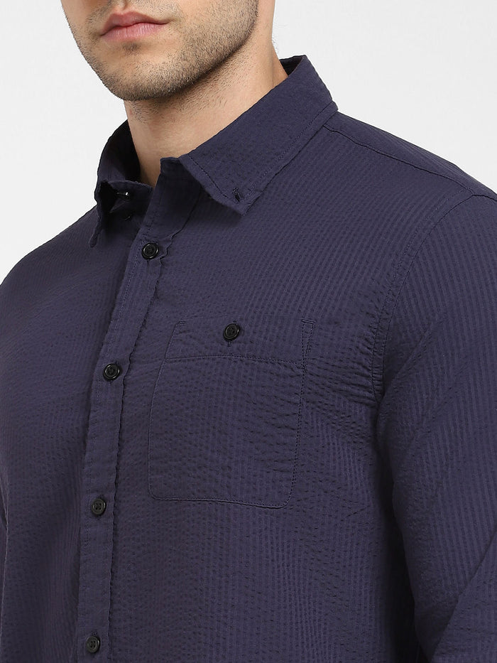Dark Blue Striped Full Sleeves Shirt