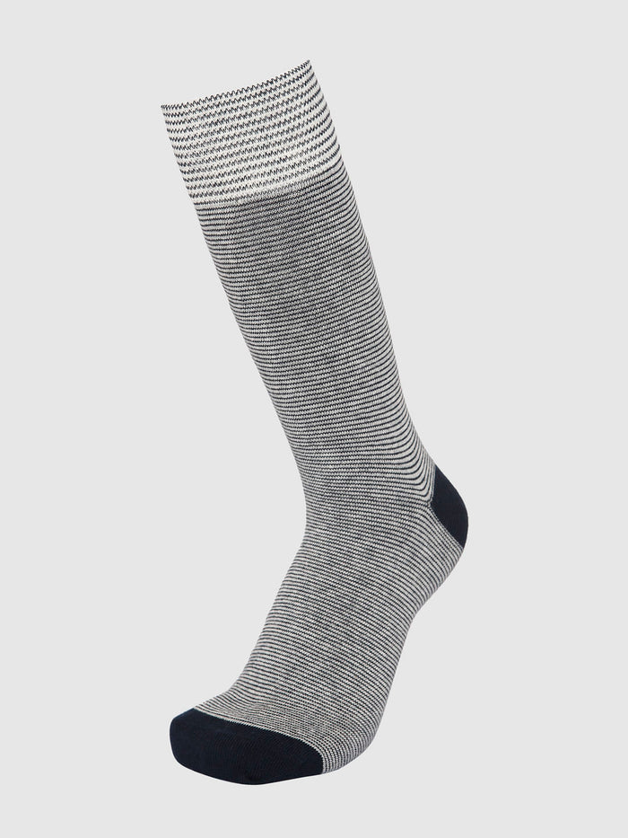 Dark Blue Striped Mid Calf Length Socks
