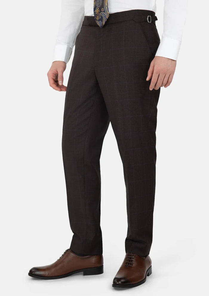 Dark Brown Prince Of Wales Pants - SARTORO
