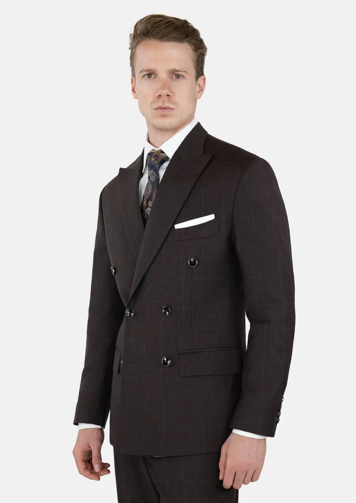 Dark Brown Prince Of Wales Suit - SARTORO
