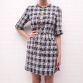 DOLCE & GABBANA TWEED DRESS WITH FLORAL BUTTON DETAIL - SIZE 6