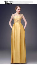 ชุดราตรียาวสีทองปักคริสตัล / Embellished Gold Satin Gown