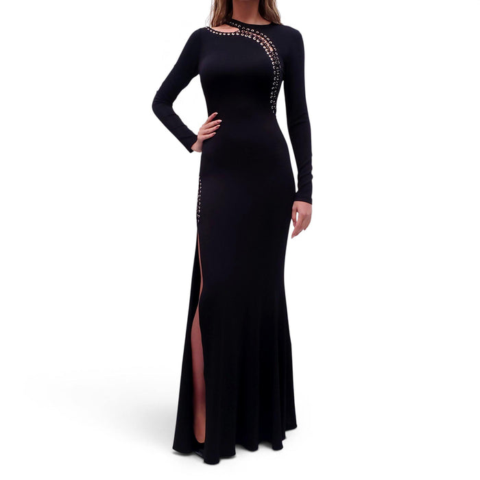 EMILIO PUCCI BLACK DRESS WITH SILVER GROMMET STITCHING DETAIL - SIZE 8