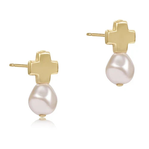 Enewton Signature Cross Gold Stud- Pearl