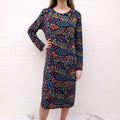 ETRO BLACK, BLUE, AND GREEN PATTERNED LONG SLEEVE MIDI DRESS - SIZE 46