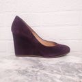 FERRAGAMO PURPLE SUEDE WEDGES WITH GOLD CHAIN DETAIL - SIZE 10.5