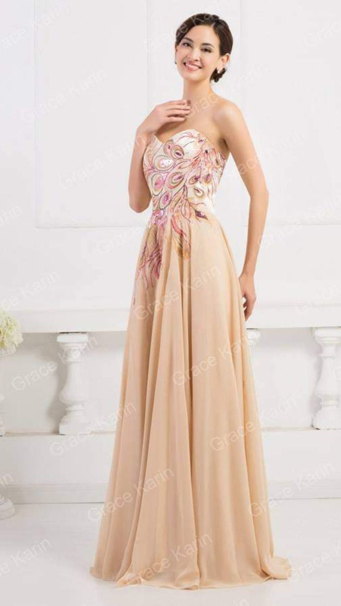 ชุดราตรีลายขนนกยูง Grace Karin / Grace Karin Peacock Print Evening Dress