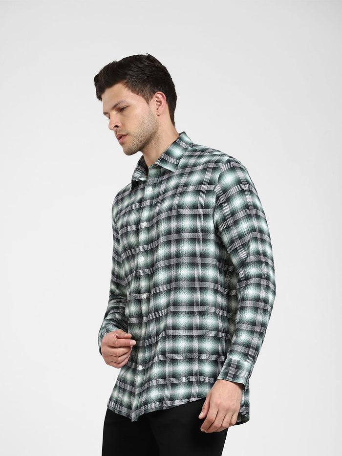 Green Check Print Full Sleeves Shirt