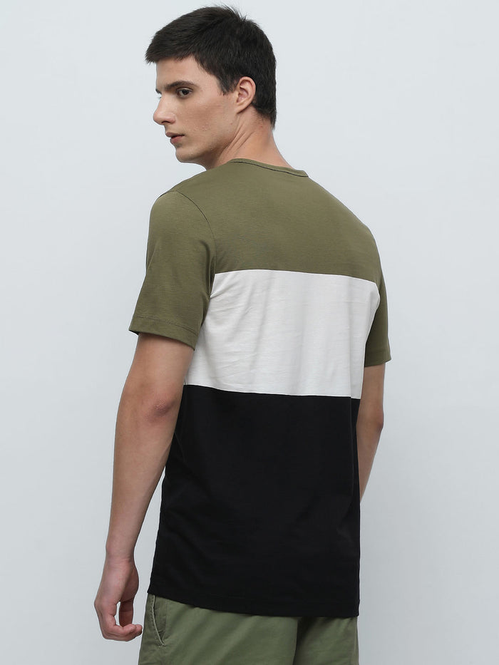 Green Colourblocked Crew Neck T-Shirt