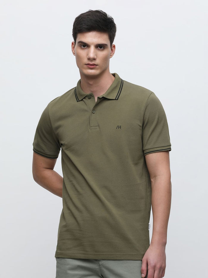 Green Contrast Tipping Polo T-Shirt