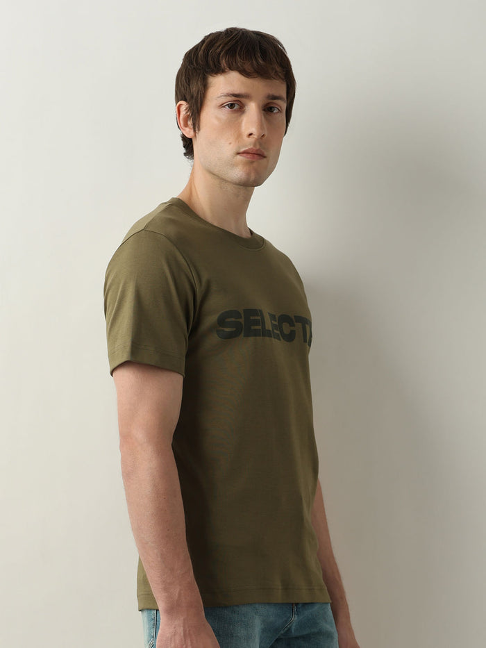 Green Logo Print Crew Neck T-Shirt