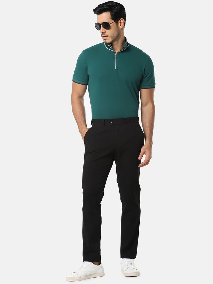 Green Zip Detail High Neck T-Shirt