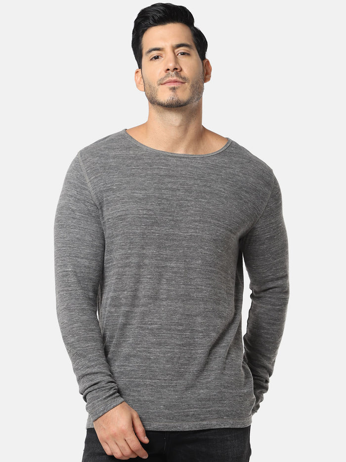 Grey Long Sleeves Crew Neck T-Shirt