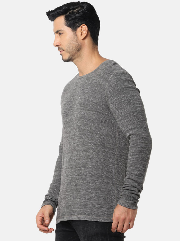 Grey Long Sleeves Crew Neck T-Shirt