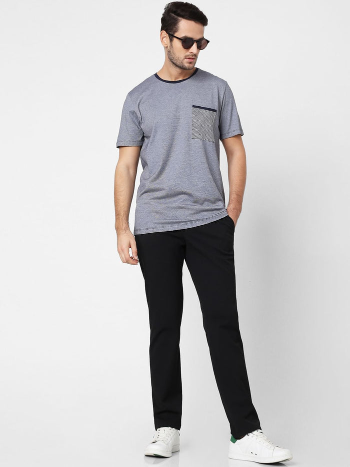 Grey Printed Pocket Crew Neck T-Shirt