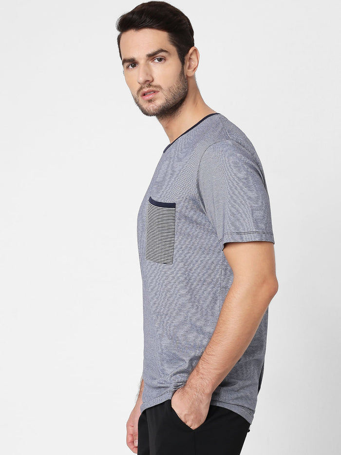 Grey Printed Pocket Crew Neck T-Shirt