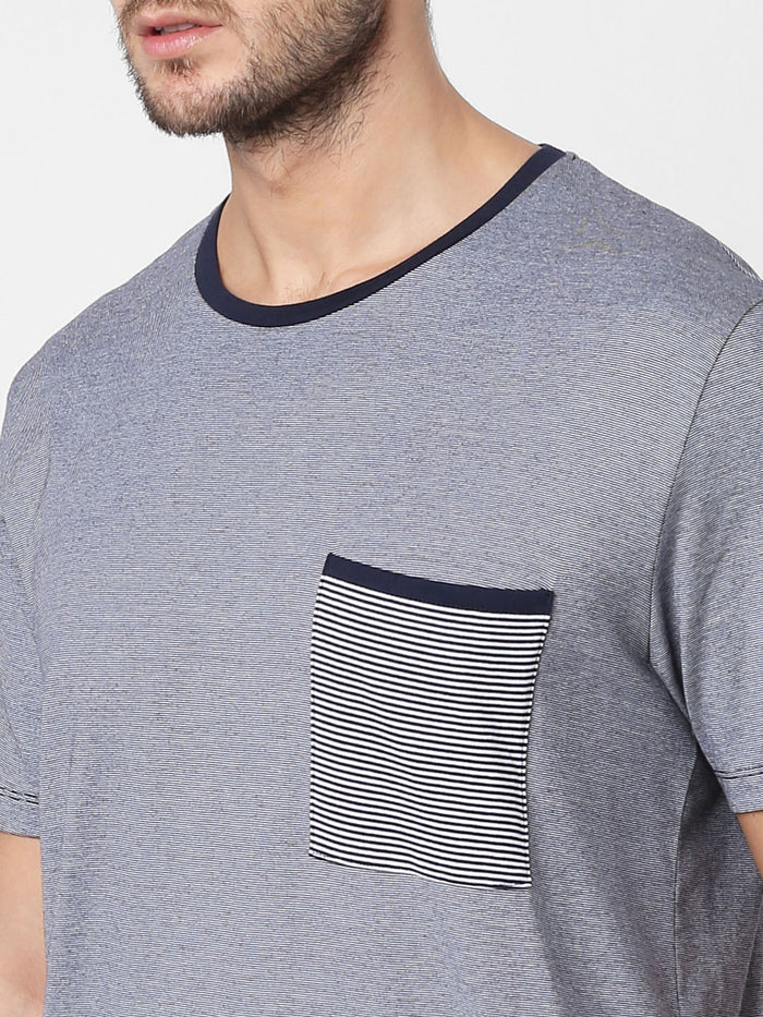 Grey Printed Pocket Crew Neck T-Shirt