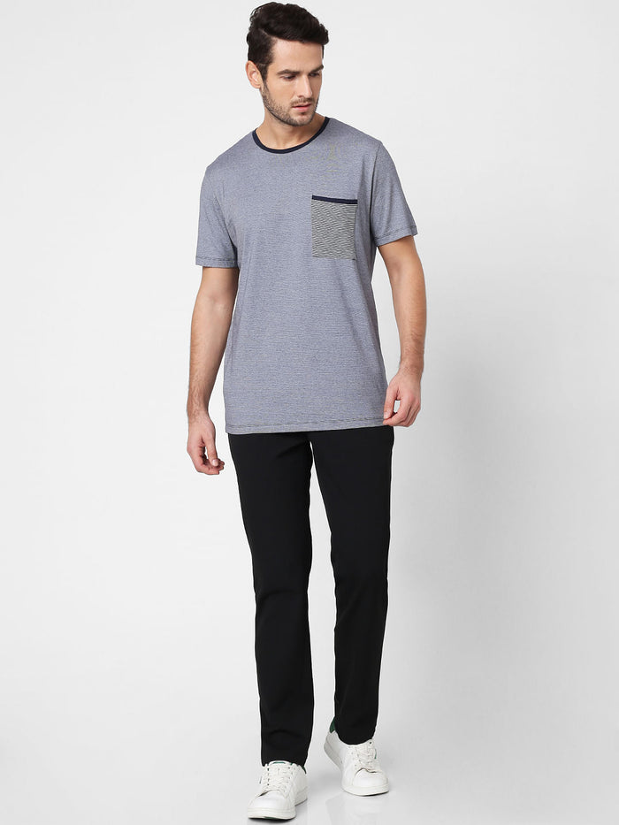 Grey Printed Pocket Crew Neck T-Shirt