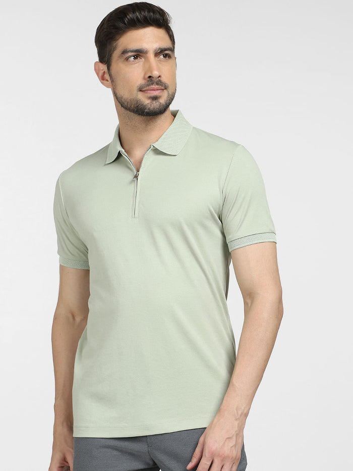 Grey Zip Collared Polo T-shirt