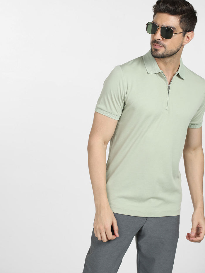 Grey Zip Collared Polo T-shirt