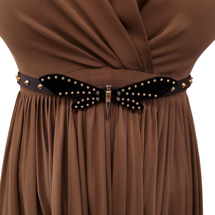 GUCCI BRONZE DRESS WITH DRAGONFLY BELT - SIZE 40