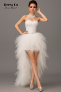 Hi-Low Feathered White Gown