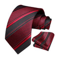 Stripe Tie Handkerchief Set - BLACK/RED A02