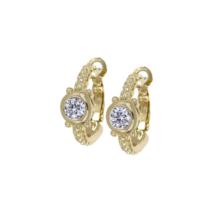 John Medeiros Round Bezel Hoop Earring-CZ