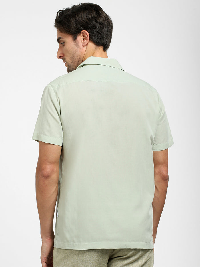 Light Green Cuban Collar Short Sleeves Shirt