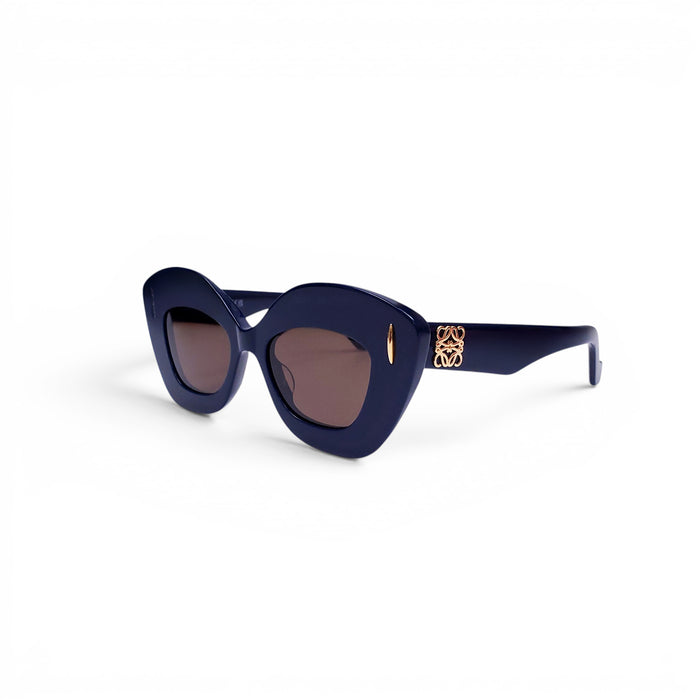 LOEWE NAVY LARGE FRAME SUNGLASSES WITH GOLD ANAGRAM LOGO
