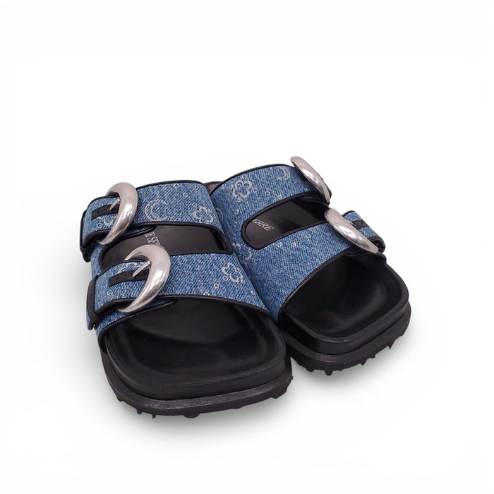 MARINE SERRE LOGO DENIM SANDALS - SIZE 37
