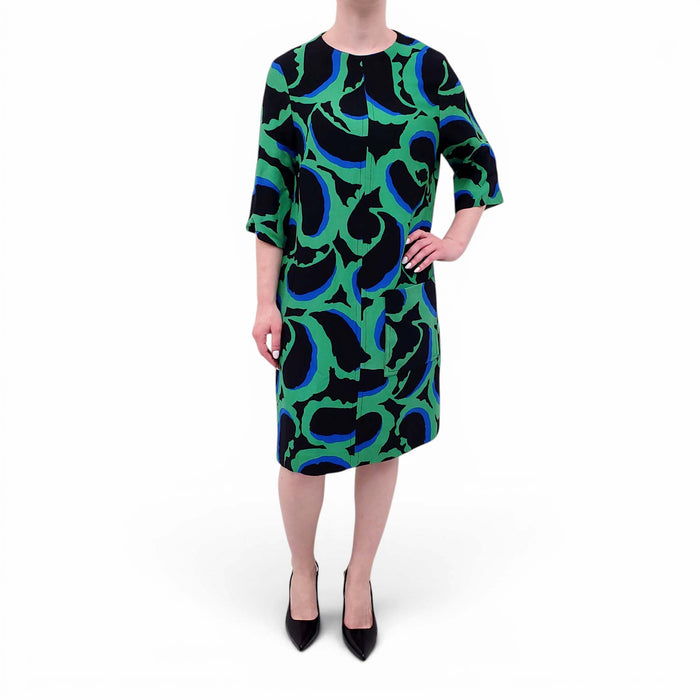 MARNI 'CADY' GREEN AND BLUE PATTERNED DRESS - SIZE 48