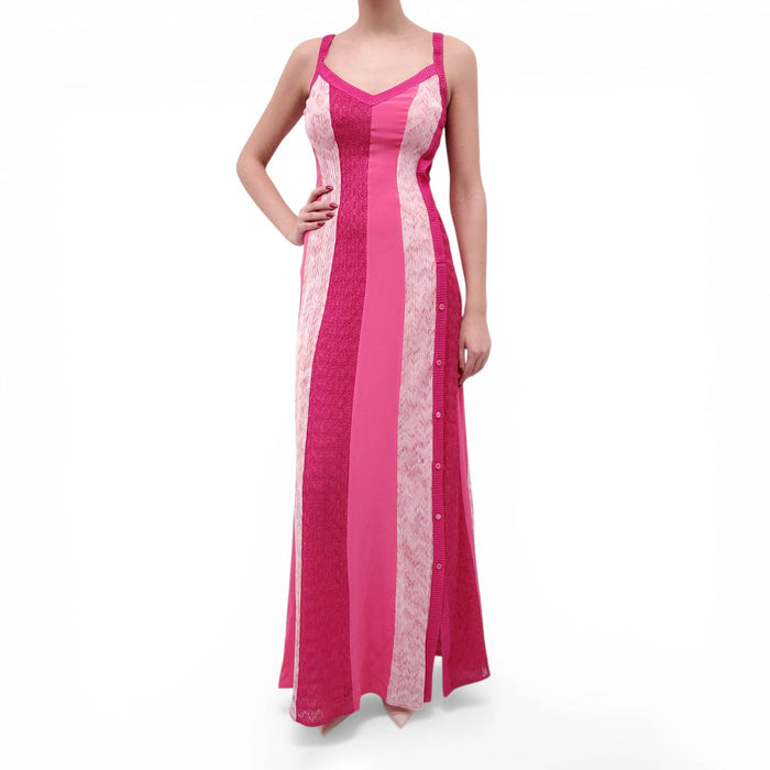 MISSONI PINK STRIPED DRESS WITH BUTTON DETAIL - SIZE 38