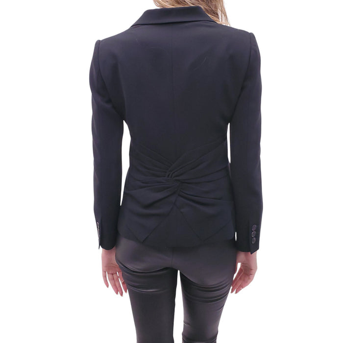 MOSCHINO COUTURE BLACK BLAZER WITH RUCHED DETAIL - SIZE 10