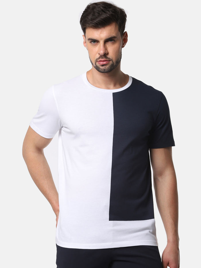 Navy Blue Colourblocked Crew Neck T-Shirt