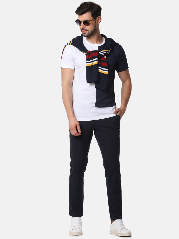 Navy Blue Colourblocked Crew Neck T-Shirt