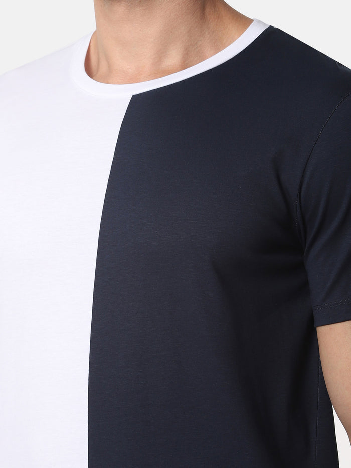 Navy Blue Colourblocked Crew Neck T-Shirt