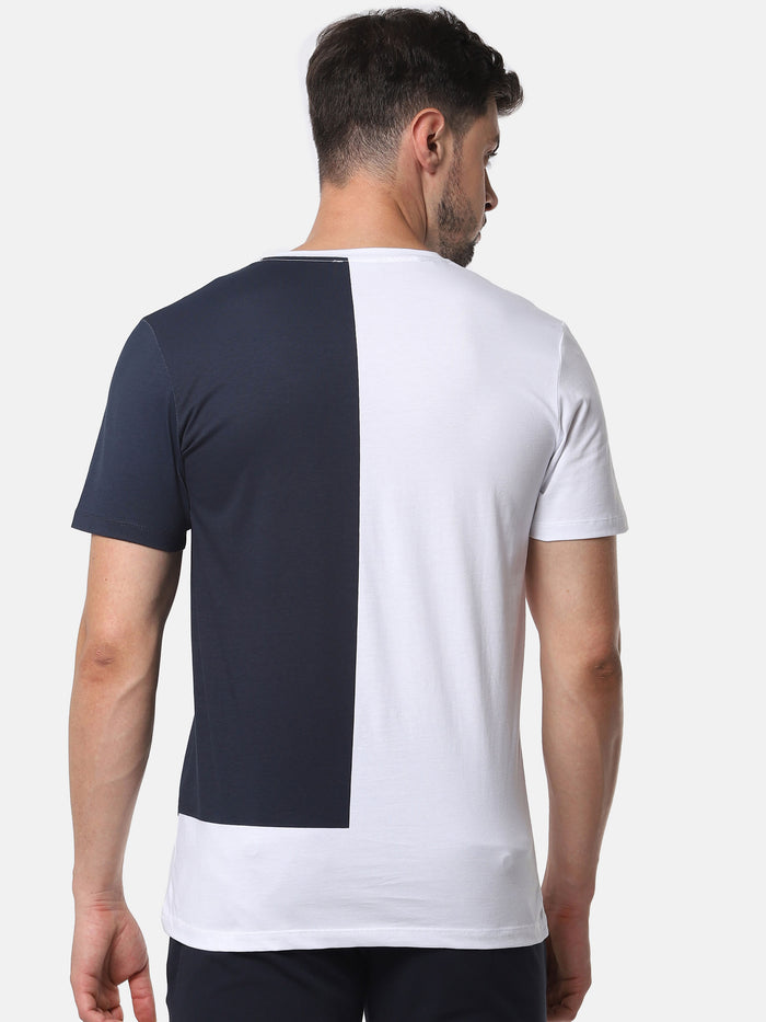 Navy Blue Colourblocked Crew Neck T-Shirt