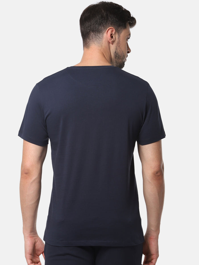 Navy Blue Colourblocked Crew Neck T-Shirt