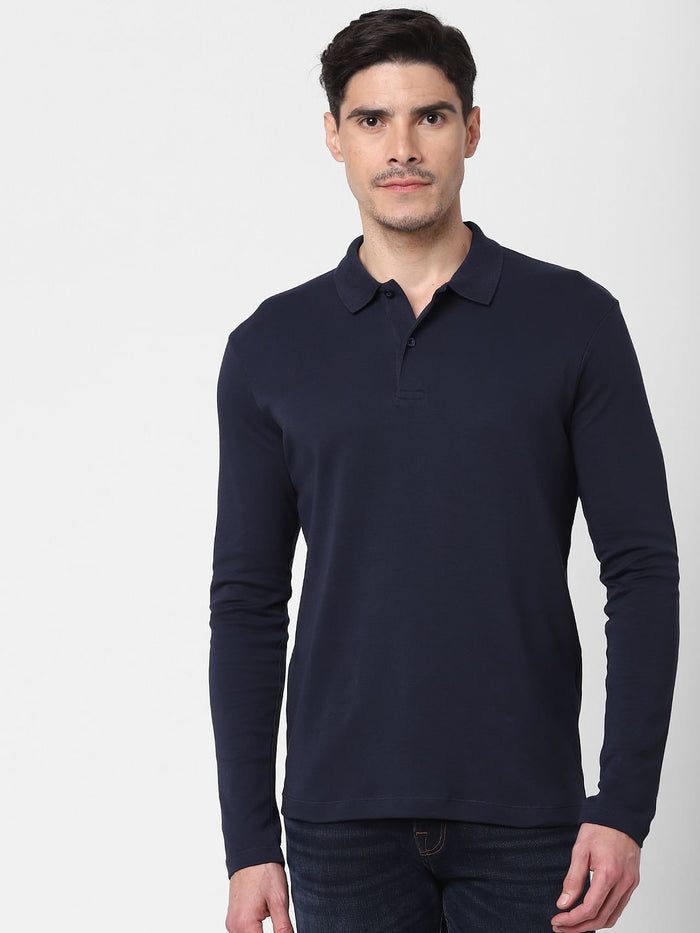 Navy Blue Polo Neck T-Shirt