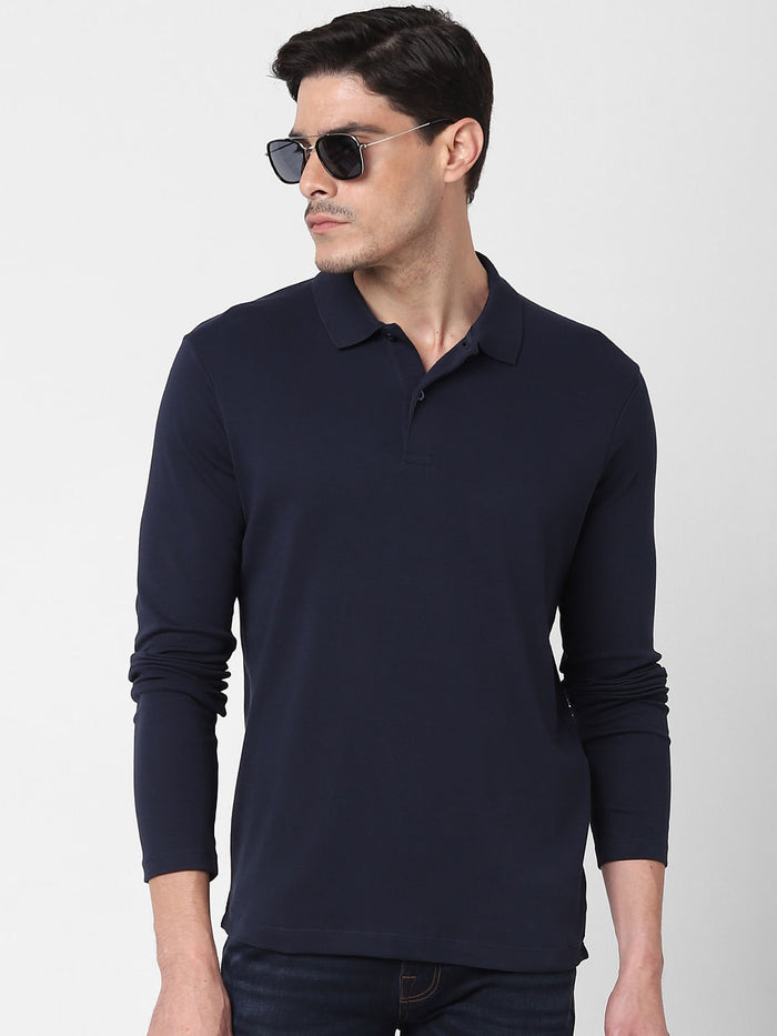 Navy Blue Polo Neck T-Shirt