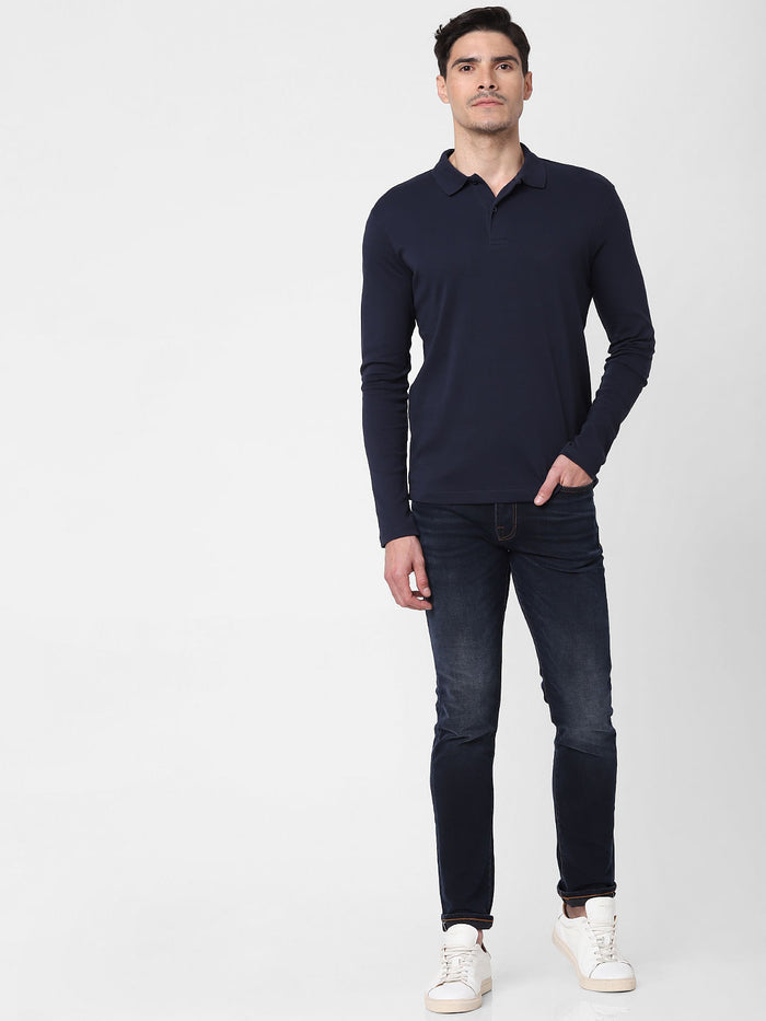 Navy Blue Polo Neck T-Shirt