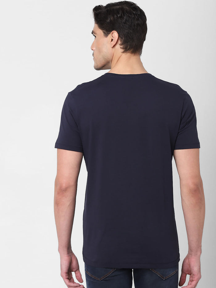 Navy Blue Umbrella Print Crew Neck T-Shirt