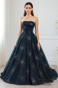 Navy Starburst Glitter Ball Gown – ชุดราตรียาวสีน้ำเงินกลิตเตอร์ลายพลุ