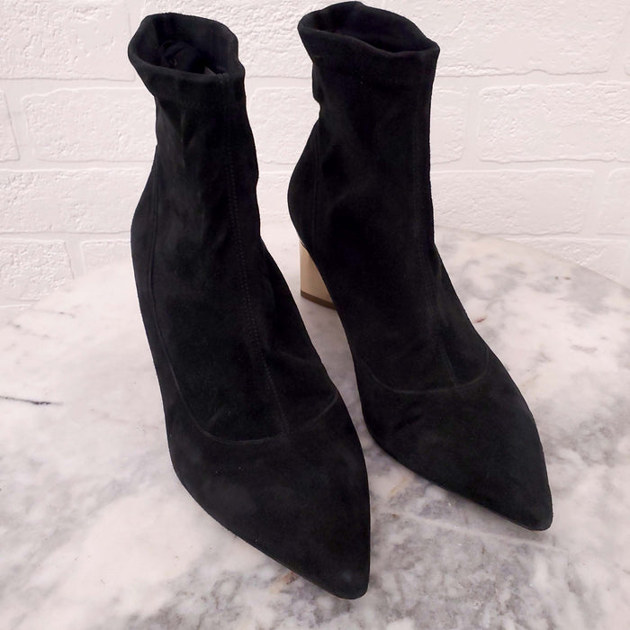 NICHOLAS KIRKWOOD BLACK SUEDE BOOTIES WITH METALLIC HEEL - SIZE 37.5