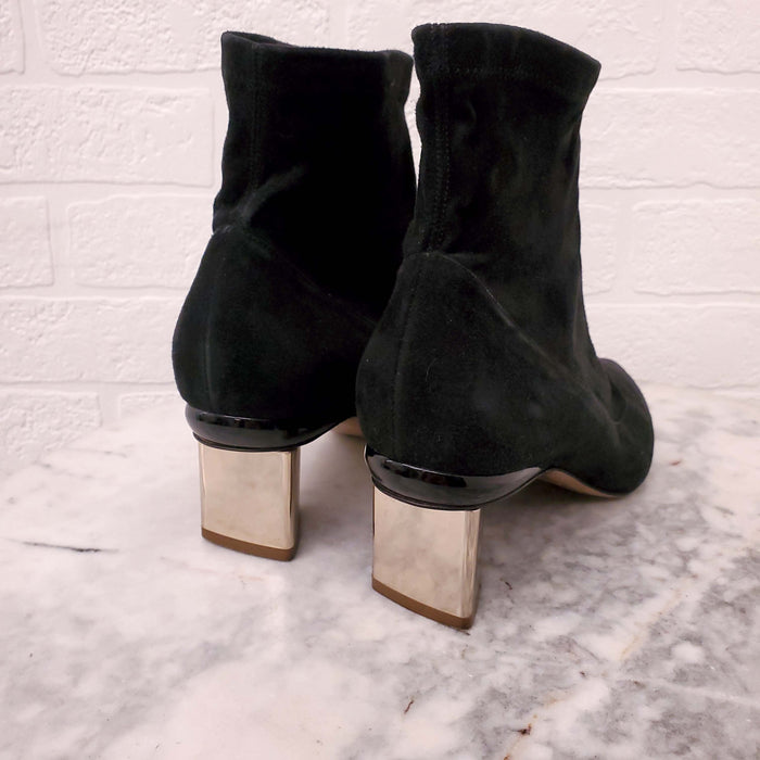 NICHOLAS KIRKWOOD BLACK SUEDE BOOTIES WITH METALLIC HEEL - SIZE 37.5