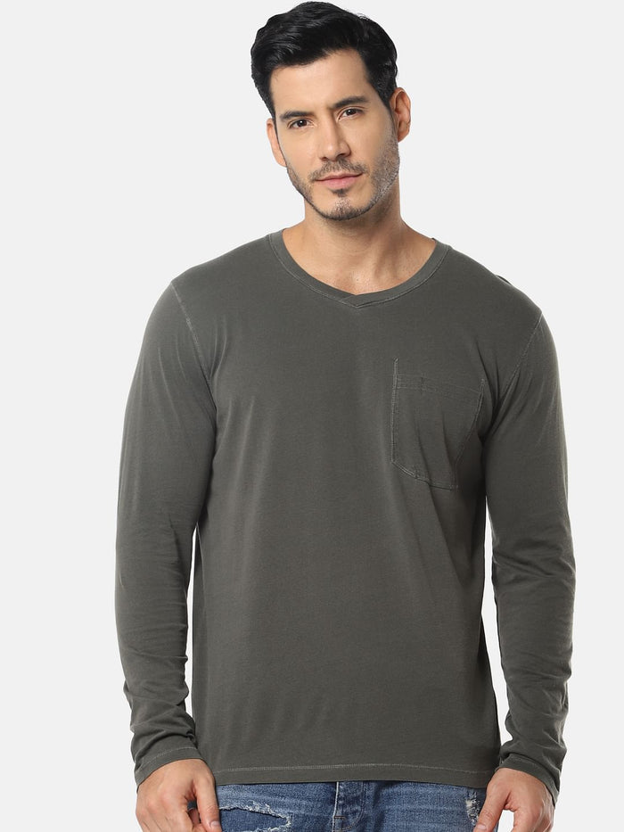 Olive One Pocket Slim Fit V-Neck T-Shirt