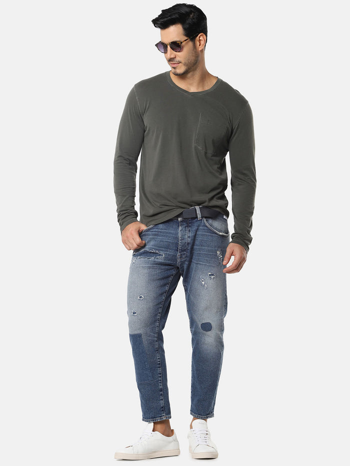 Olive One Pocket Slim Fit V-Neck T-Shirt